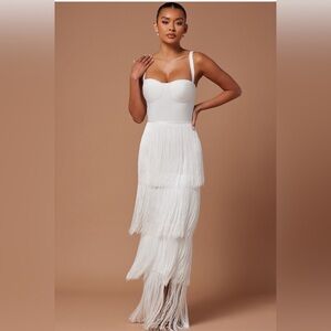 ❌SOLD❌Faye Bandage Fringe Maxi Dress - White